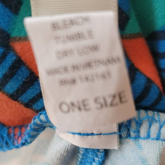 OS LuLaRoe Soft Stretchy Leggings Blue Pink Yellow Abstract Print One Size - Picture 4 of 8